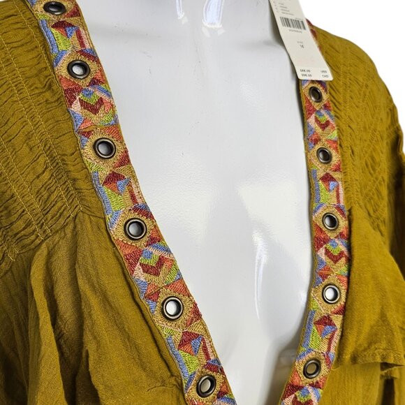Anthropologie Embellished Grommet Ruffled Blouse, Maize, Cotton, Boho, Size M - Picture 10 of 10